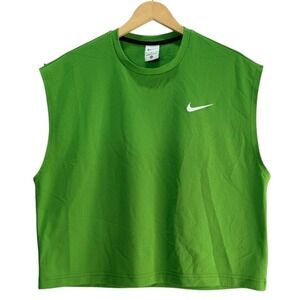 Nike Swim Mesh Tank Top M Green Boxy Coverup Athletic Pool Sleeveless Shirt